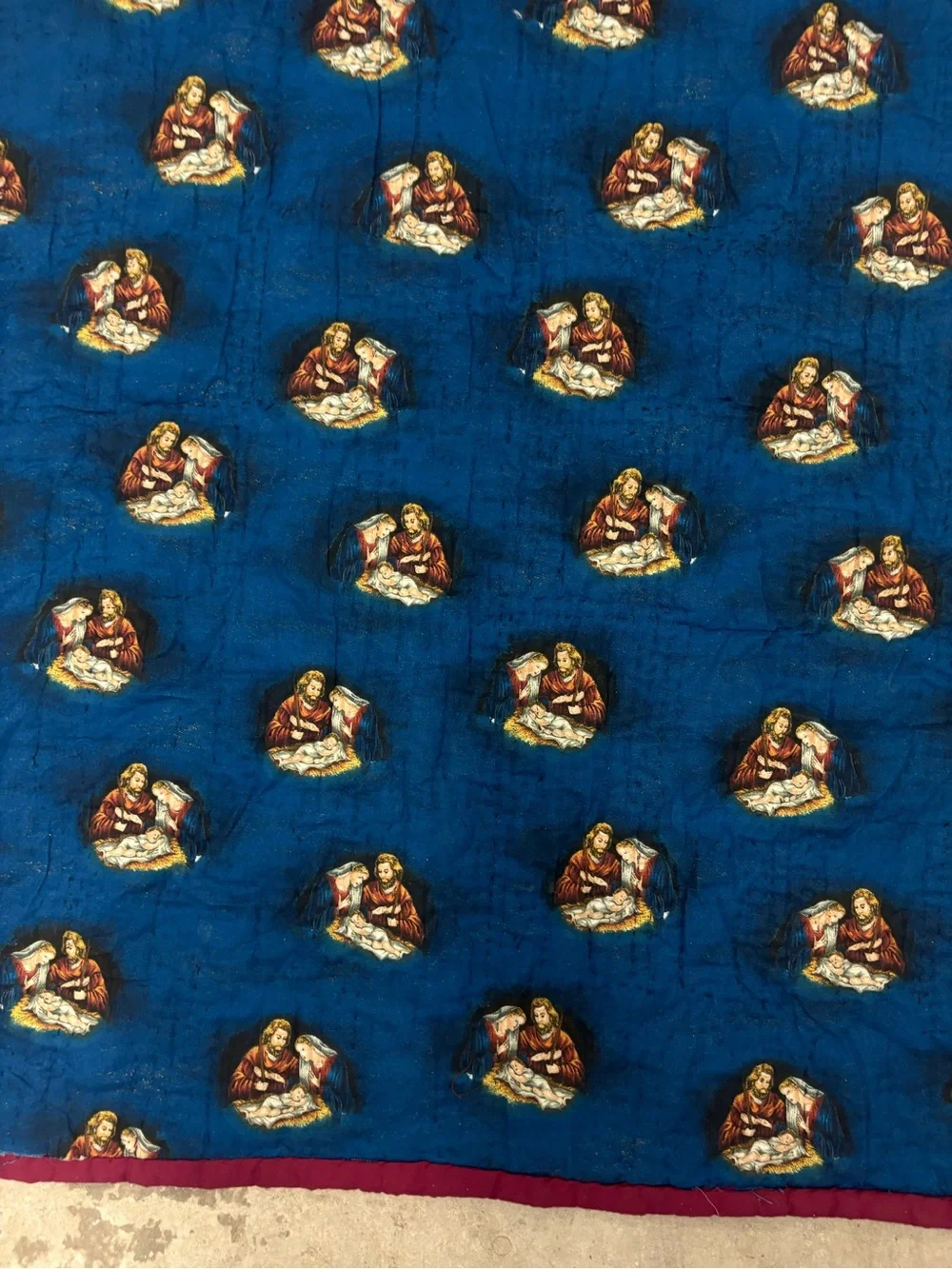 Quilted Throw Blanket Reversible w Stained Glass Angels & Jesus w Joe Mary